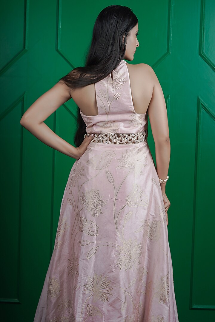 Baby Pink Hand Woven Kasab Silk Kurta Set by ARJE India at Pernia's Pop Up Shop