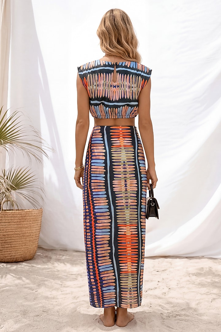 Multi-Colored Linen Geometric Printed Skirt Set by ARJE India at Pernia's Pop Up Shop