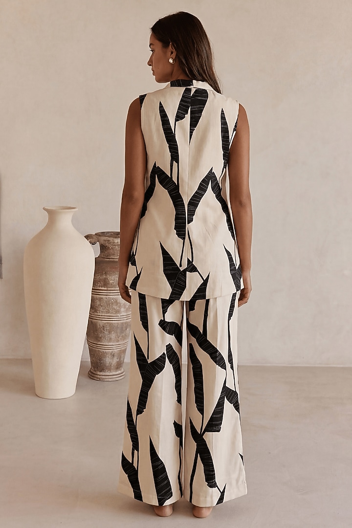 Black Linen Leaf Printed Co-Ord Set by ARJE India at Pernia's Pop Up Shop