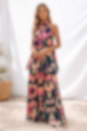 Deep Purple Satin Abstract Printed Skirt Set by ARJE India at Pernia's Pop Up Shop