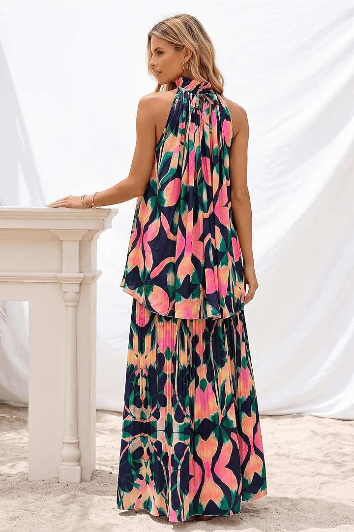 Deep Purple Satin Abstract Printed Skirt Set by ARJE India at Pernia's Pop Up Shop