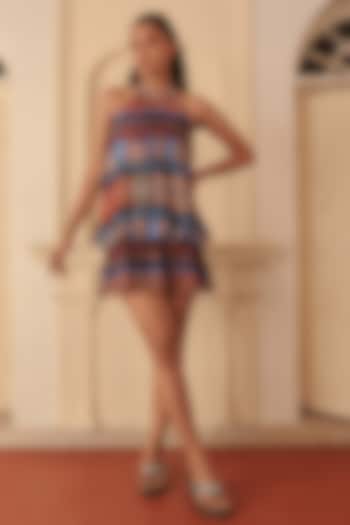 Multi-Colored Linen Geometric Printed Halter Mini Summer Dress by ARJE India at Pernia's Pop Up Shop