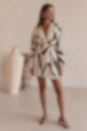 Black & White Linen Leaf Printed Mini Summer Dress by ARJE India at Pernia's Pop Up Shop