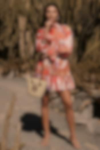Bright Red Linen Abstract Printed Mini Summer Dress by ARJE India at Pernia's Pop Up Shop
