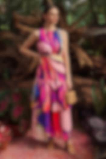 Multi-Colored Linen Printed Layered Summer Dress by ARJE India at Pernia's Pop Up Shop