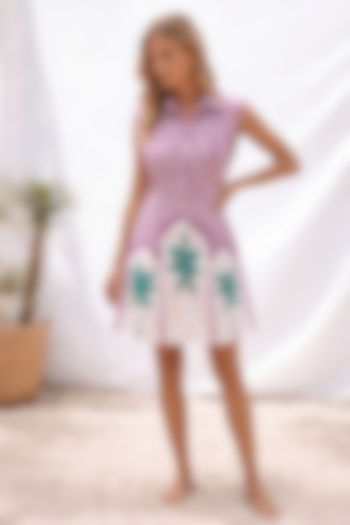 Purple Linen Printed Summer Shirt Dress by ARJE India at Pernia's Pop Up Shop