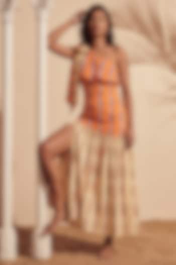 Orange Linen Printed One-Shoulder Knot Summer Dress by ARJE India at Pernia's Pop Up Shop