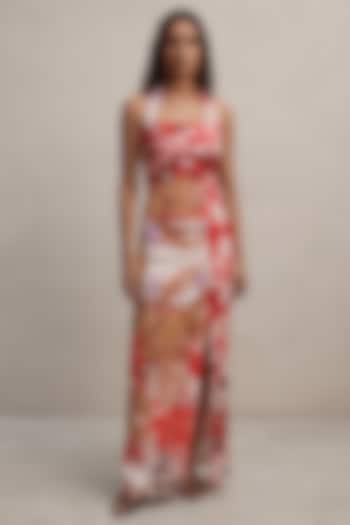 Red Linen Printed Summer Dress by ARJE India at Pernia's Pop Up Shop
