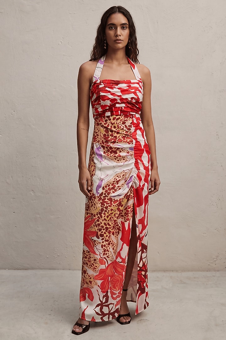 Red Linen Printed Summer Dress by ARJE India at Pernia's Pop Up Shop