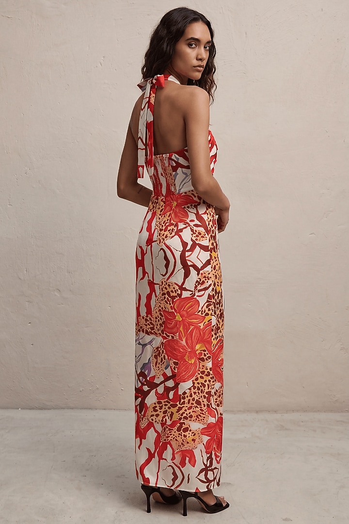 Red Linen Printed Summer Dress by ARJE India at Pernia's Pop Up Shop