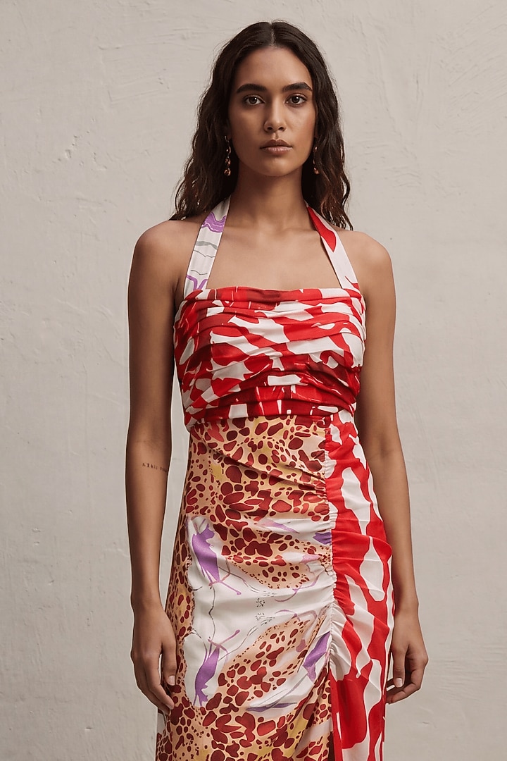 Red Linen Printed Summer Dress by ARJE India at Pernia's Pop Up Shop