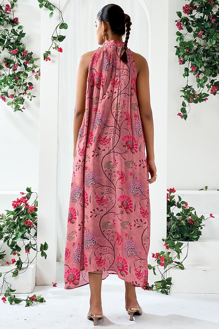 Pink Cotton Silk Floral Printed Midi In-Cut Summer Dress by ARJE India at Pernia's Pop Up Shop