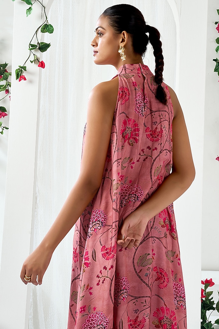Pink Cotton Silk Floral Printed Midi In-Cut Summer Dress by ARJE India at Pernia's Pop Up Shop