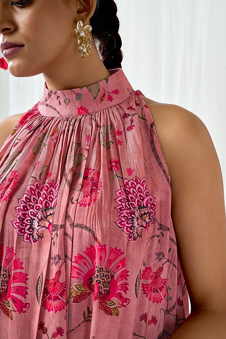 Pink Cotton Silk Floral Printed Midi In-Cut Summer Dress by ARJE India at Pernia's Pop Up Shop