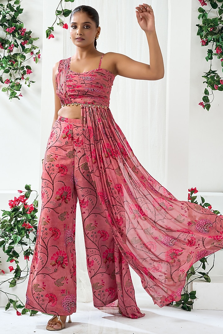 Pink Cotton Silk Floral Printed Co-Ord Set by ARJE India at Pernia's Pop Up Shop