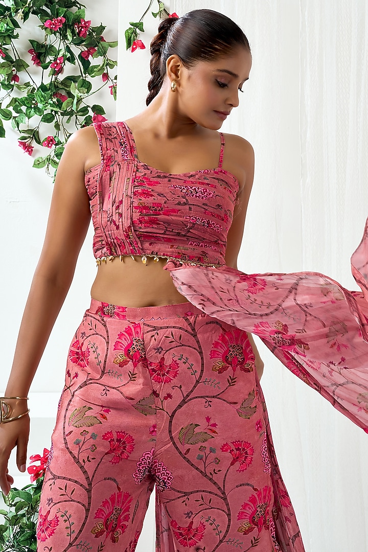 Pink Cotton Silk Floral Printed Co-Ord Set by ARJE India at Pernia's Pop Up Shop