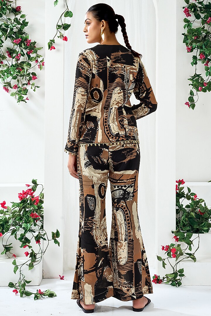 Black & Brown Natural Crepe Abstract Printed Co-Ord Set by ARJE India at Pernia's Pop Up Shop
