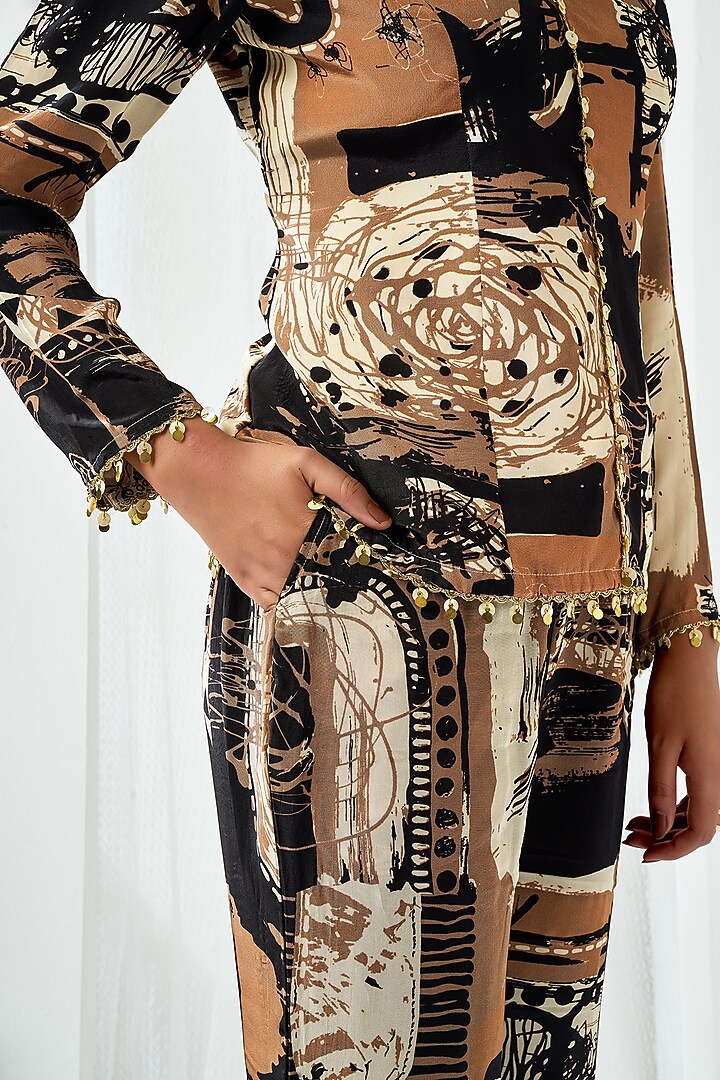 Black & Brown Natural Crepe Abstract Printed Co-Ord Set by ARJE India at Pernia's Pop Up Shop