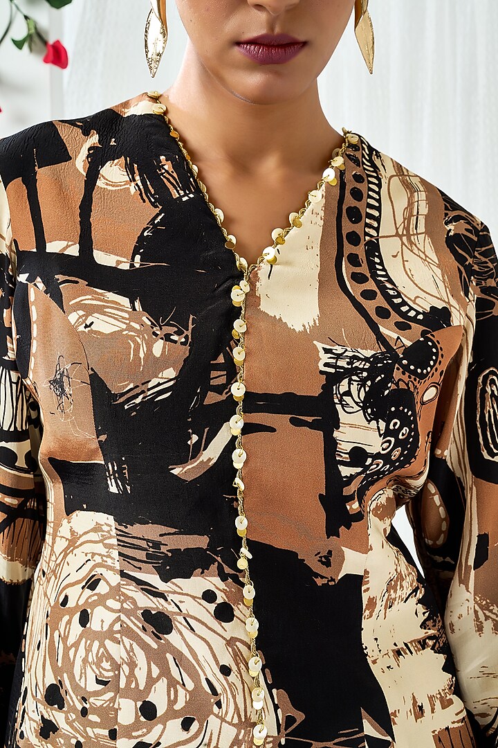 Black & Brown Natural Crepe Abstract Printed Co-Ord Set by ARJE India at Pernia's Pop Up Shop