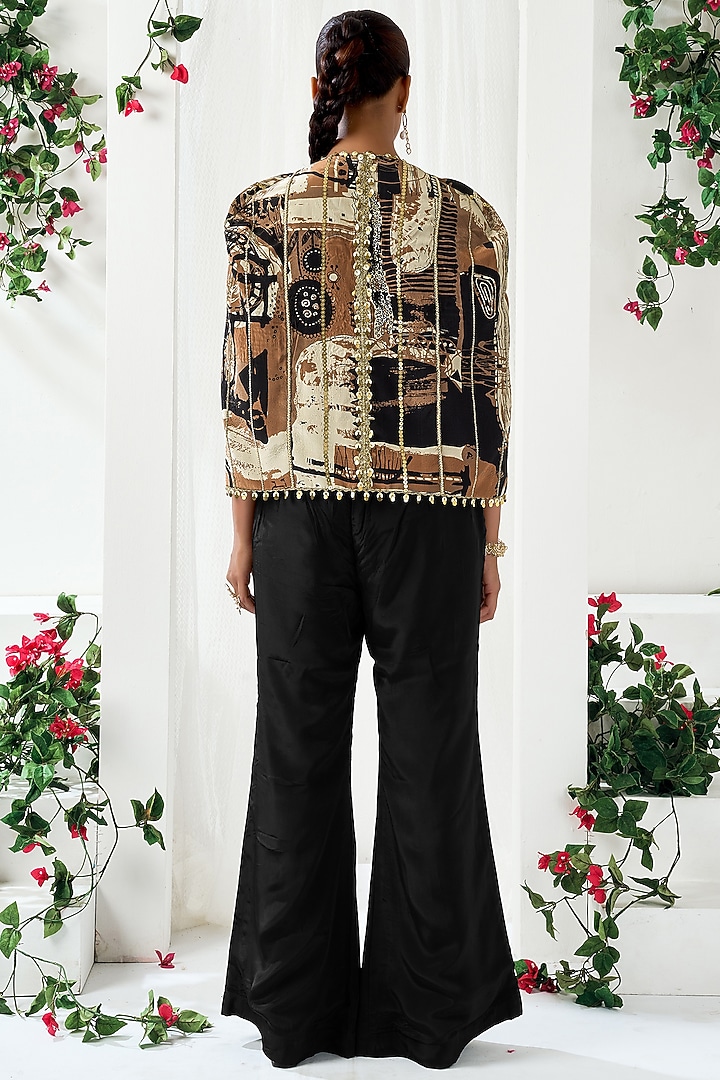 Black & Brown Natural Crepe Abstract Printed Blazer Set by ARJE India at Pernia's Pop Up Shop