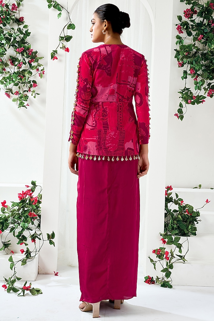 Red Natural Crepe Draped Skirt Set by ARJE India at Pernia's Pop Up Shop