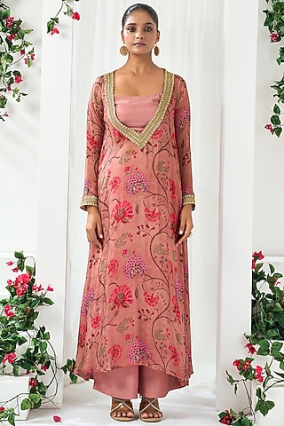Pink Tabby Floral Printed Kurta Set by ARJE India