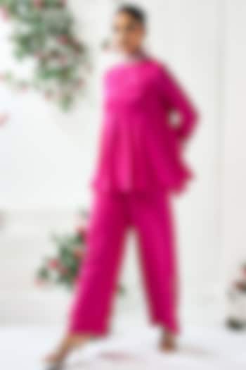 Fuchsia Pink Cotton Silk Co-Ord Set by ARJE India at Pernia's Pop Up Shop