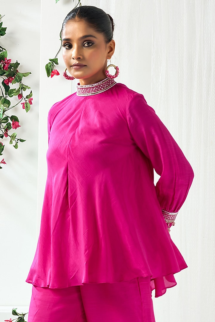 Fuchsia Pink Cotton Silk Co-Ord Set by ARJE India at Pernia's Pop Up Shop