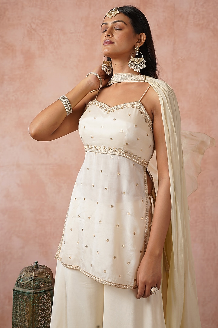 Off-White Cotton Silk Gharara Set by ARJE India at Pernia's Pop Up Shop