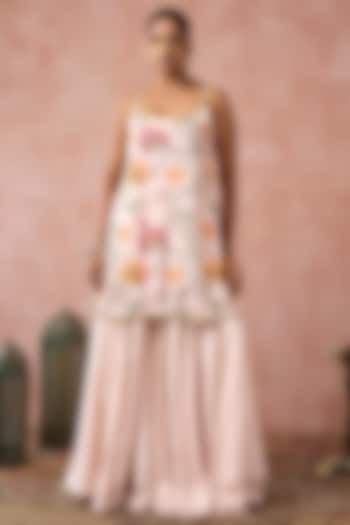 Nude Cotton Silk Embellished Gharara Set by ARJE India at Pernia's Pop Up Shop