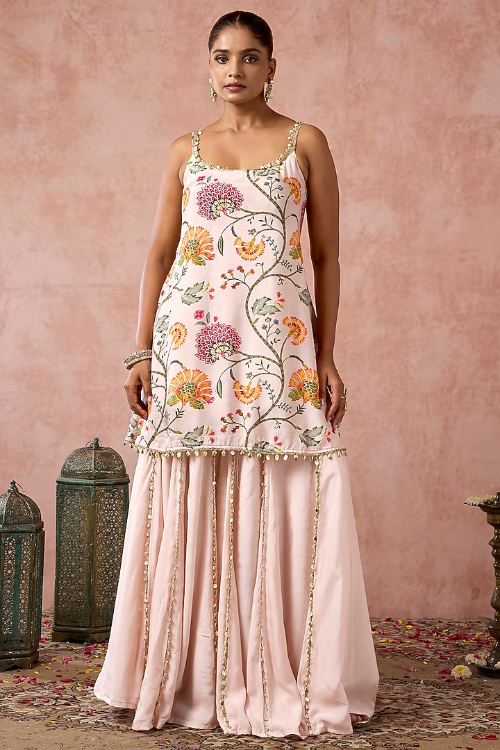 Nude Cotton Silk Embellished Gharara Set by ARJE India at Pernia's Pop Up Shop