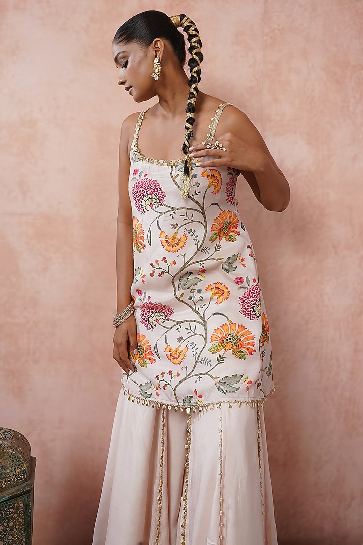 Nude Cotton Silk Embellished Gharara Set by ARJE India at Pernia's Pop Up Shop