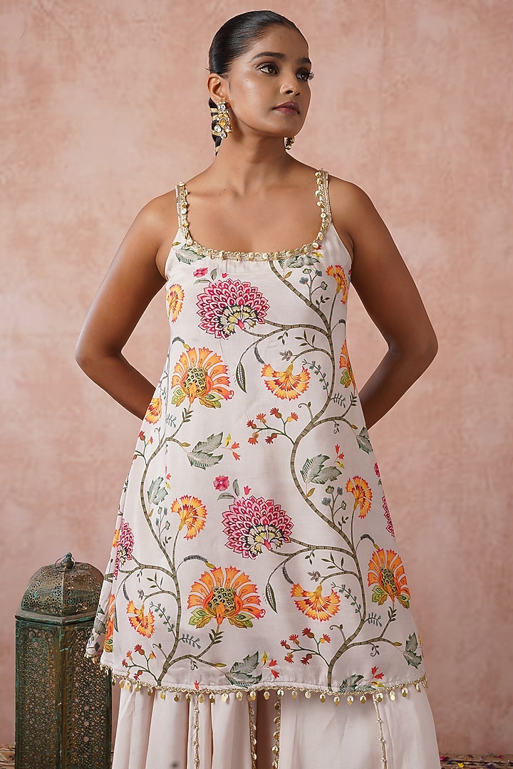 Nude Cotton Silk Embellished Gharara Set by ARJE India at Pernia's Pop Up Shop