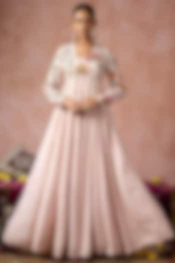 Nude Cotton Silk Floral Printed Wedding Anarkali by ARJE India at Pernia's Pop Up Shop