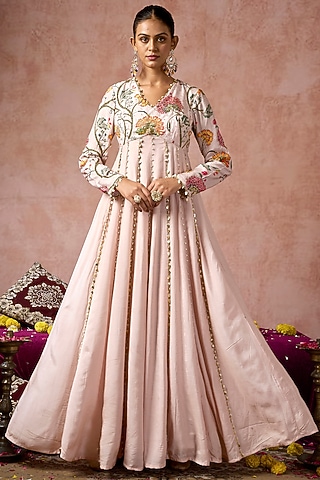 Nude Cotton Silk Floral Printed Anarkali by ARJE India