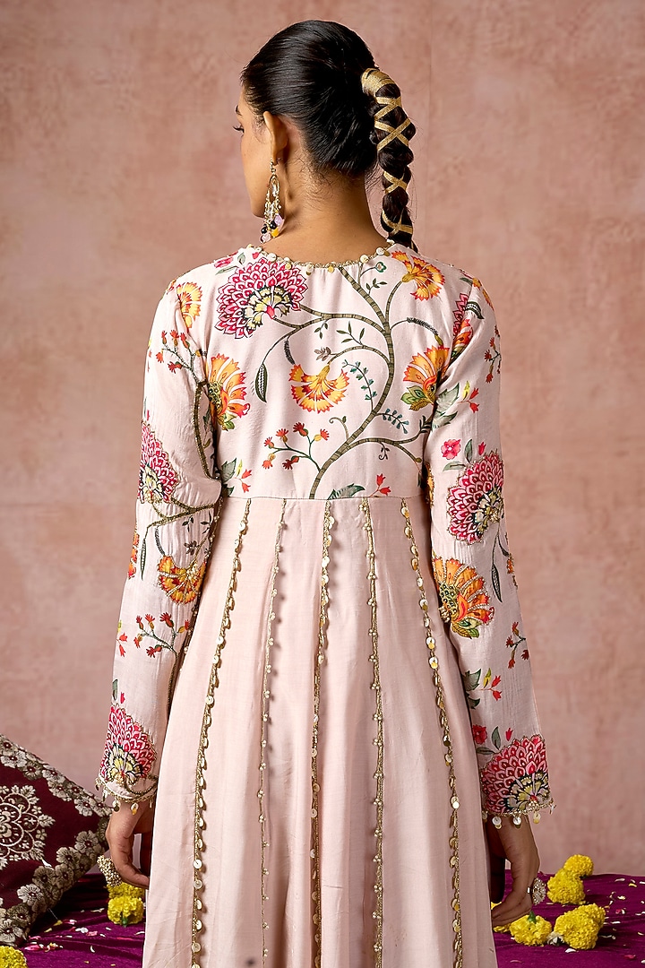 Nude Cotton Silk Floral Printed Party Wear Anarkali by ARJE India at Pernia's Pop Up Shop