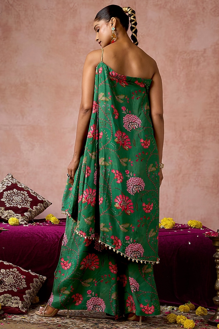 Green Cotton Silk Floral Printed Co-Ord Set by ARJE India at Pernia's Pop Up Shop