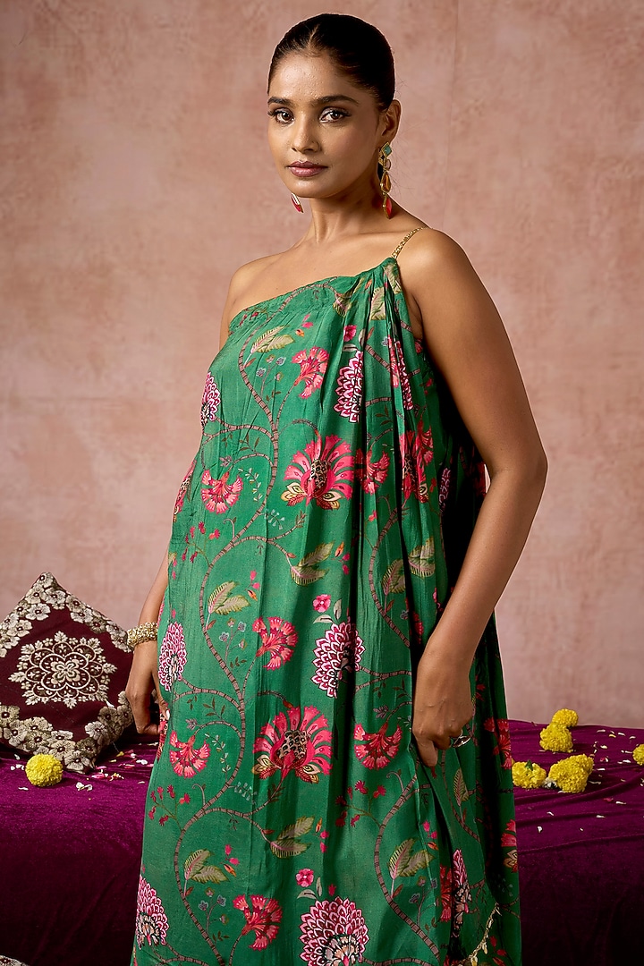 Green Cotton Silk Floral Printed Co-Ord Set by ARJE India at Pernia's Pop Up Shop
