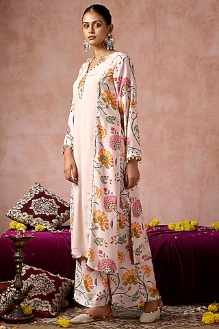 Nude Cotton Silk Floral Printed Kurta Set by ARJE India