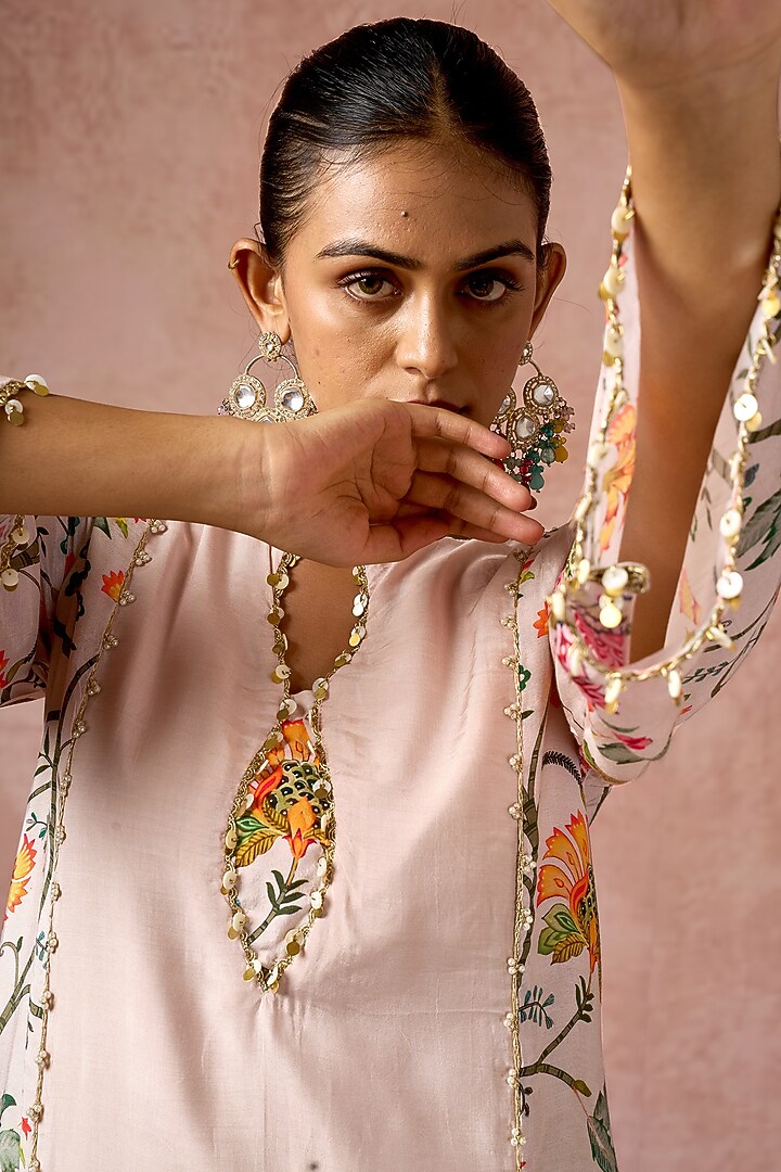 Nude Cotton Silk Floral Printed Kurta Set by ARJE India at Pernia's Pop Up Shop