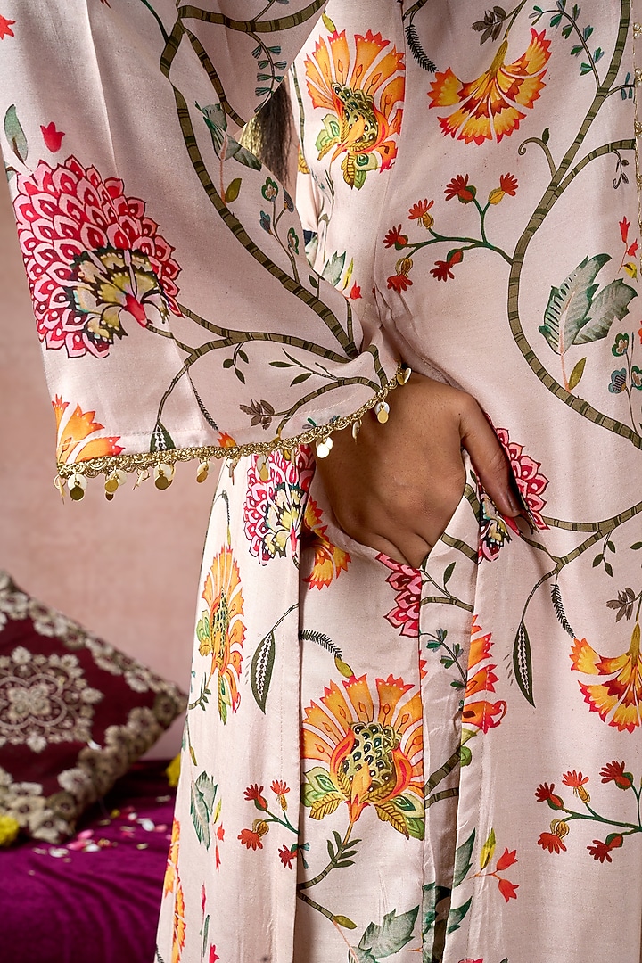 Nude Cotton Silk Floral Printed Kurta Set by ARJE India at Pernia's Pop Up Shop