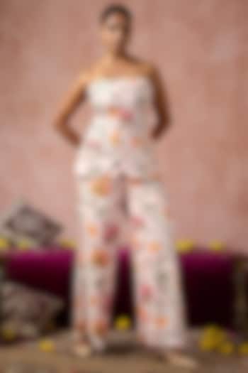 Nude Cotton Silk Floral Printed Co-Ord Set by ARJE India at Pernia's Pop Up Shop