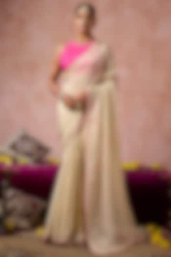 Beige Organza Embellished Wedding Saree Set by ARJE India at Pernia's Pop Up Shop