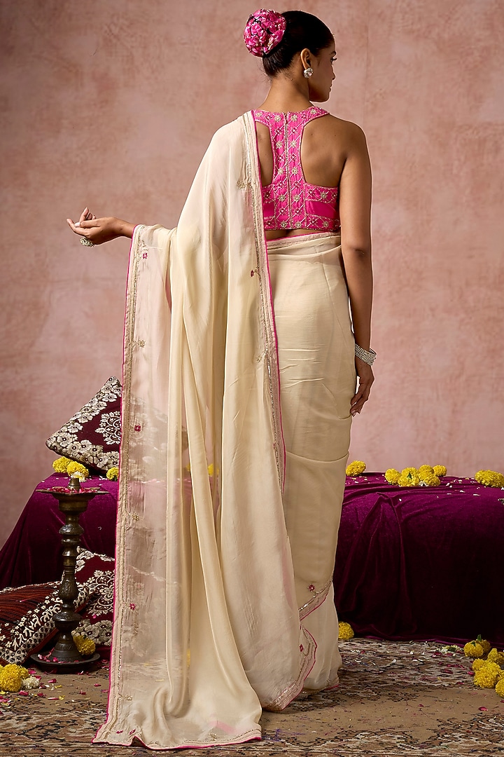 Beige Organza Embellished Wedding Saree Set by ARJE India at Pernia's Pop Up Shop