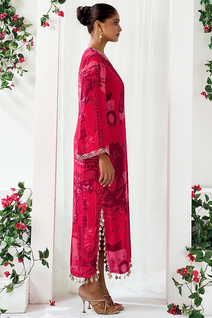Red Natural Crepe Abstract Printed Kaftan by ARJE India at Pernia's Pop Up Shop