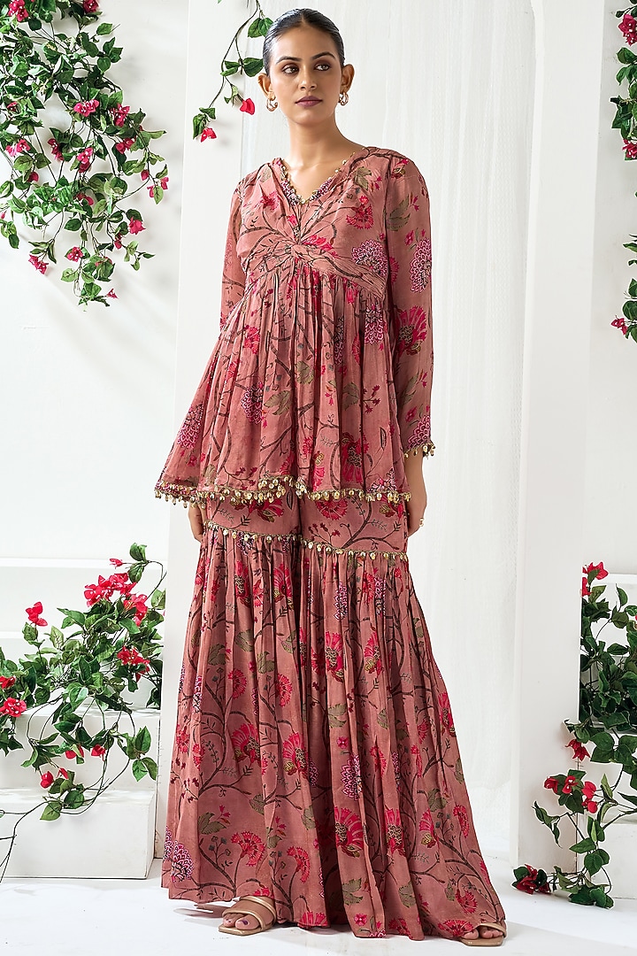 Pink Cotton Silk Printed Party Wear Sharara Set by ARJE India at Pernia's Pop Up Shop