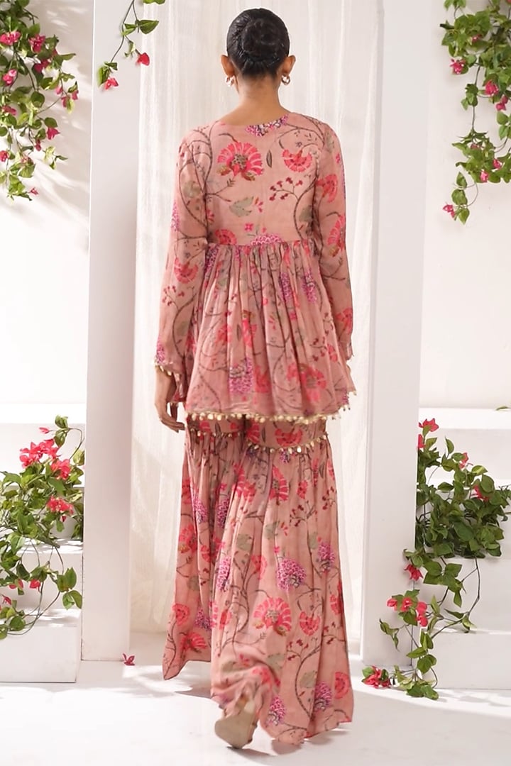 Pink Cotton Silk Printed Party Wear Sharara Set by ARJE India at Pernia's Pop Up Shop