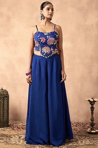 Blue Cotton Silk Gharara Set by ARJE India