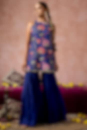 Blue Cotton Silk Party Wear Sharara Set by ARJE India at Pernia's Pop Up Shop