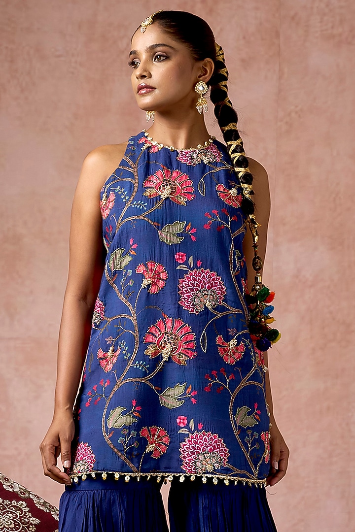 Blue Cotton Silk Party Wear Sharara Set by ARJE India at Pernia's Pop Up Shop